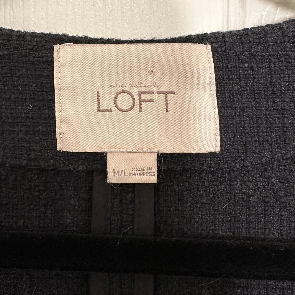 Ann Taylor LOFT Black Textured Kimono Cardigan Belted Jacket Womens M/L - Picture 2 of 5